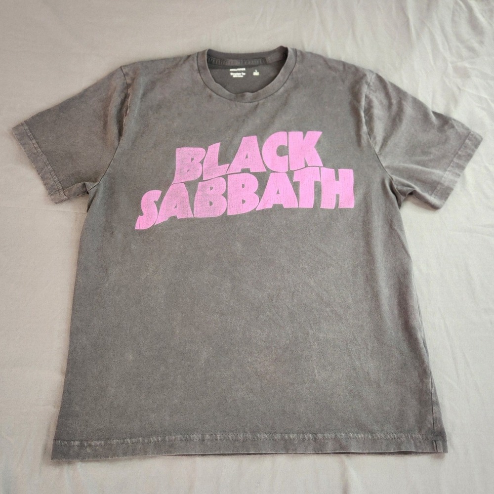 Hollister Black Sabbath Graphic Tee - Charcoal Gray with Pink Logo